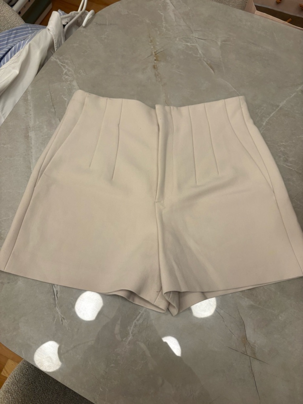 Zara High-Waist Cream Tailored Shorts